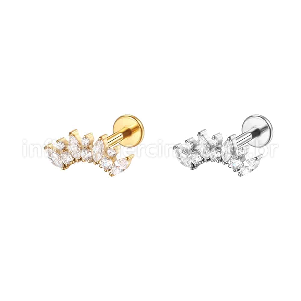 Piercing Labret Aço Cirúrgico Cluster Zircônia Cravada